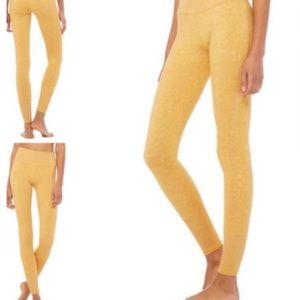 ALO YOGA High Waist Alosoft Lounge Leggings Heather Mustard Tuscan Sun ☀️ XS